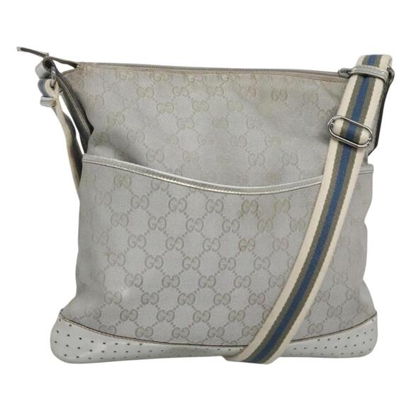 GUCCI GG Canvas Sherry Line Shoulder Bag Gray Silver Blue - Picture 1 of 16